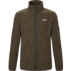 Olivgrüne, melierte Herrenjacke mit Stehkragen, durchgehendem Reißverschluss, zwei seitlichen Reißverschlusstaschen und weißem Logo auf der linken Brust