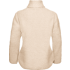 Achteraanzicht van een lichtbeige sherpa-fleecejas met opstaande kraag en lange mouwen, zonder zichtbare sluiting