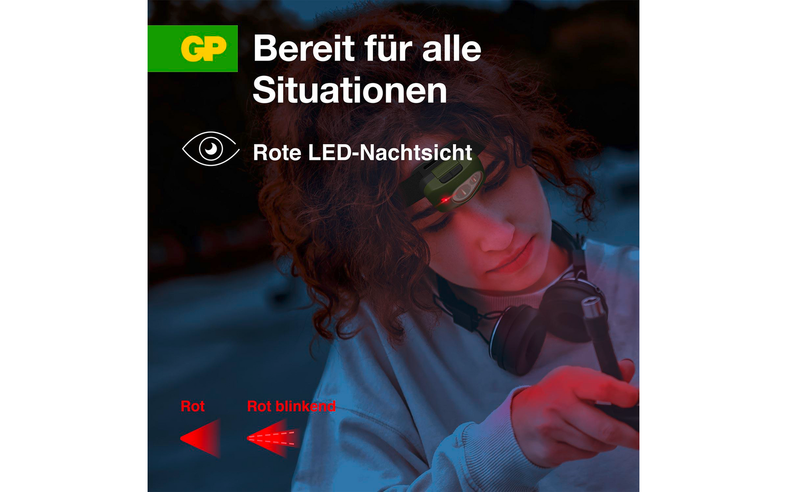 Produktbild GP Batteries CH43 Stirnlampe 150 Lumen mit roter LED 1