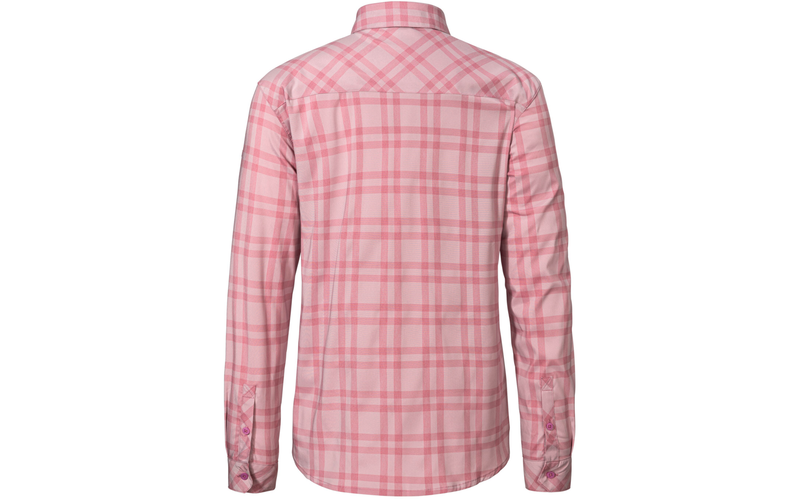 Rosa kariertes Langarmhemd, Rückansicht, weißer Hintergrund