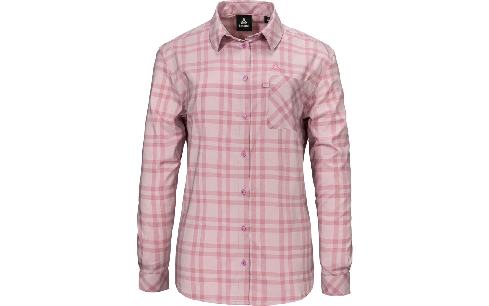 Rosa kariertes langärmliges Hemd mit Knopfleiste, Kragen und aufgesetzter Brusttasche