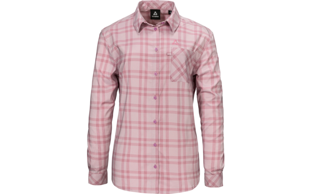 Rosa kariertes langärmliges Hemd mit Knopfleiste, Kragen und aufgesetzter Brusttasche