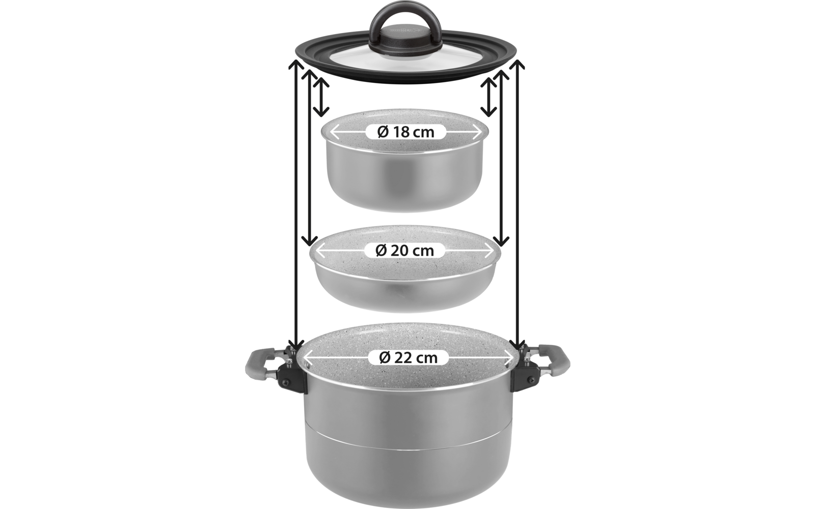 Produktbild Brunner Fusion Topfset 8-teilig stapelbar Vacublock System und Magnetgriffe 1