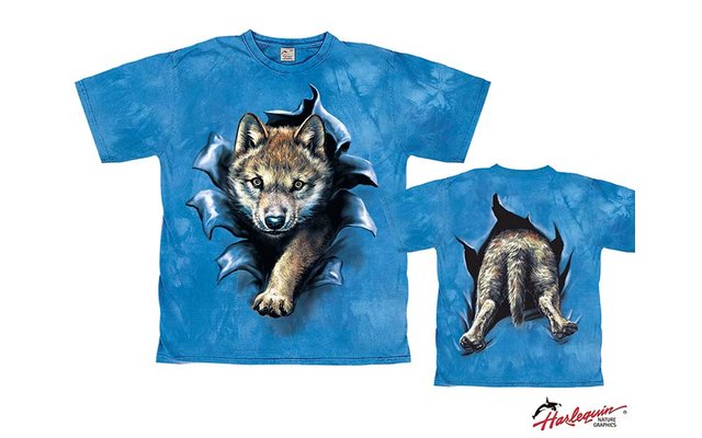 Harlequin Wolf Pup Rip Through Azure Kinder T-Shirt 