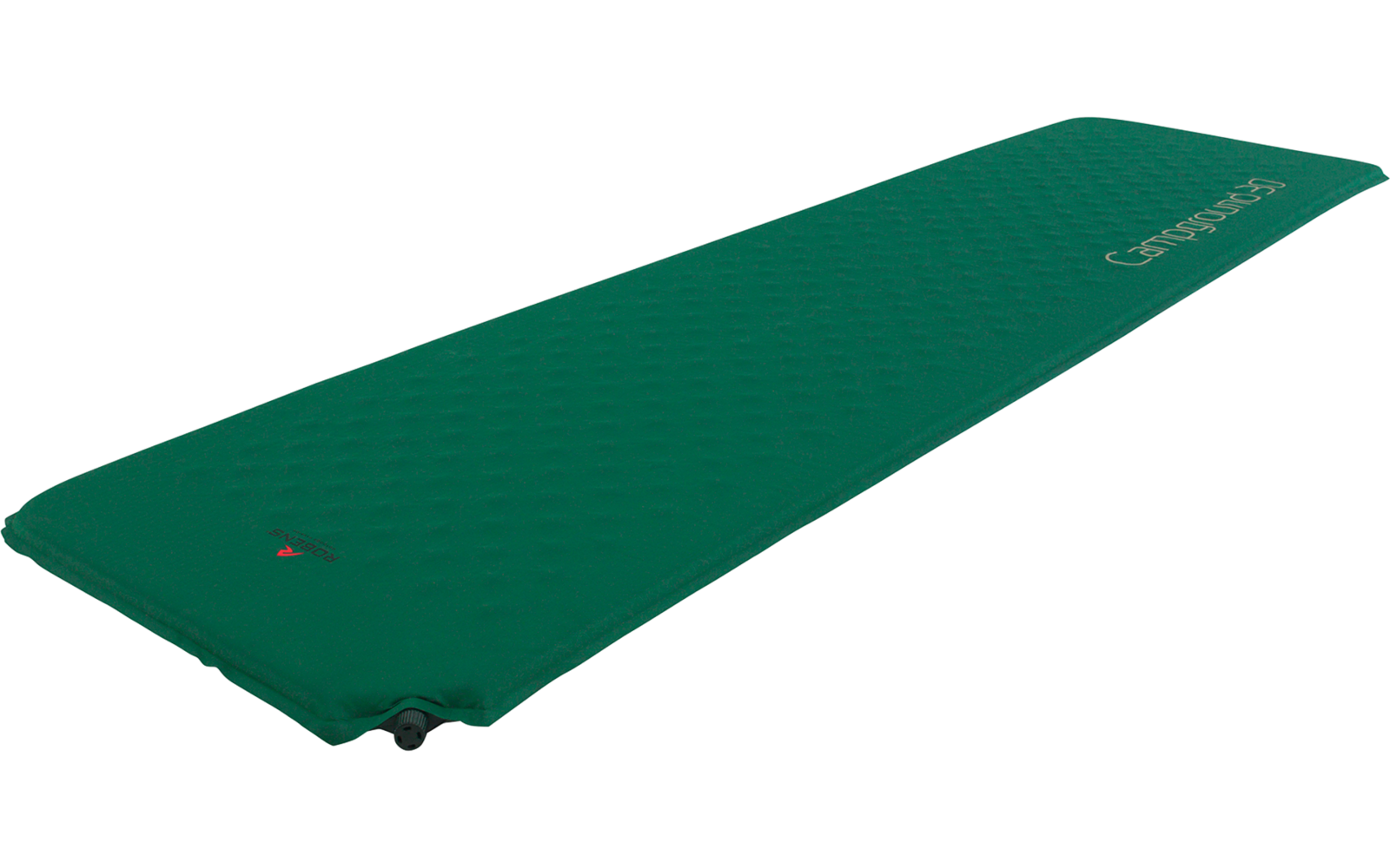 Grüne aufblasbare Isomatte mit geprägter Oberfläche auf weißem Hintergrund