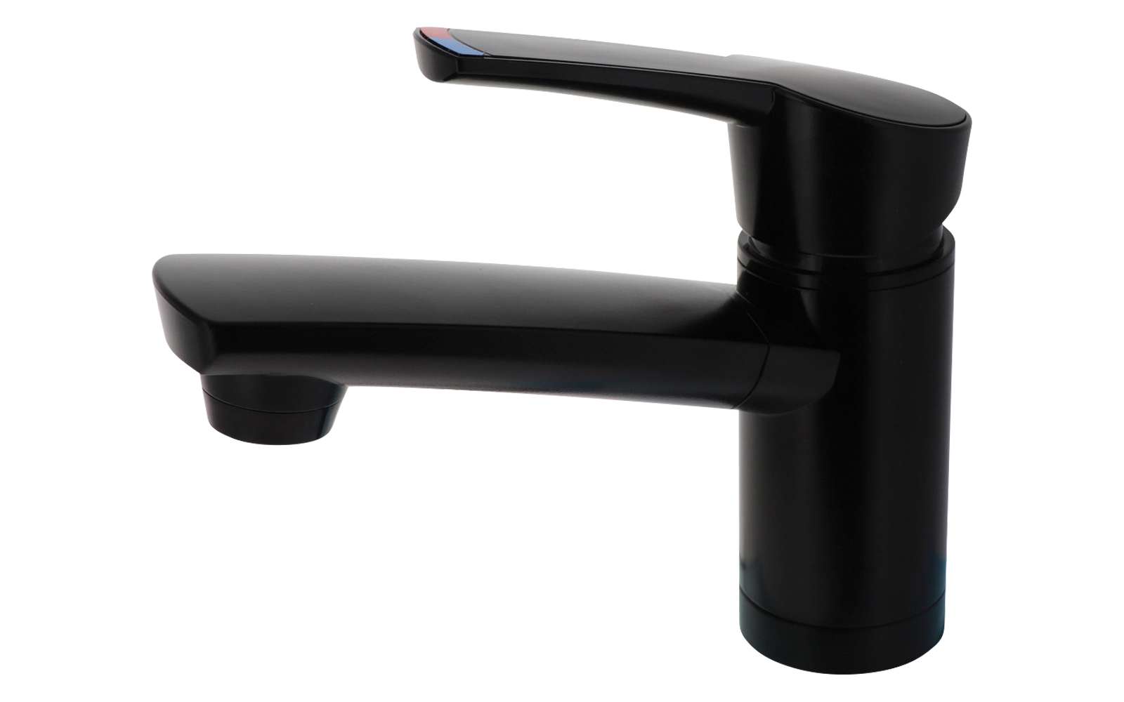 Rubinetto monocomando nero con base cilindrica e bocca piatta