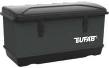 Dunkelgraue Box mit Deckel, zwei vorderen Verschlüssen und weißem 'EUFAB'-Schriftzug
