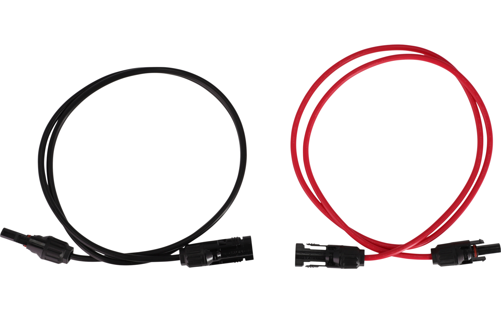 Ein schwarzes Kabel und ein rotes Kabel mit Steckverbindern