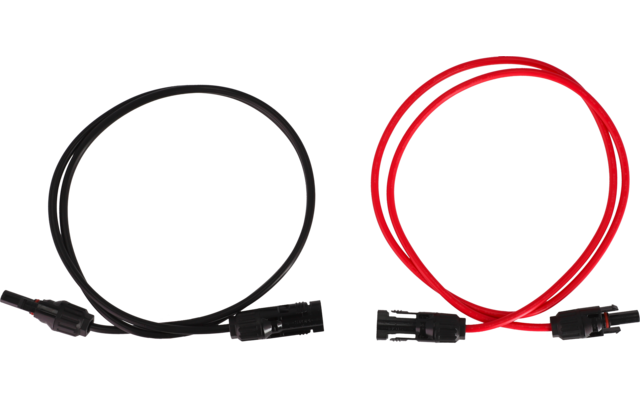 Ein schwarzes Kabel und ein rotes Kabel mit Steckverbindern