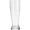 Empty tall clear glass on a reflective surface against a white background