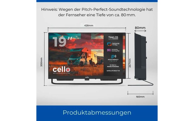 Product afbeelding Cello CTrav Smart Tizen OS Camping LED TV mit Triple Tuner, WLAN, Bluetooth, 12/24/230 V 1