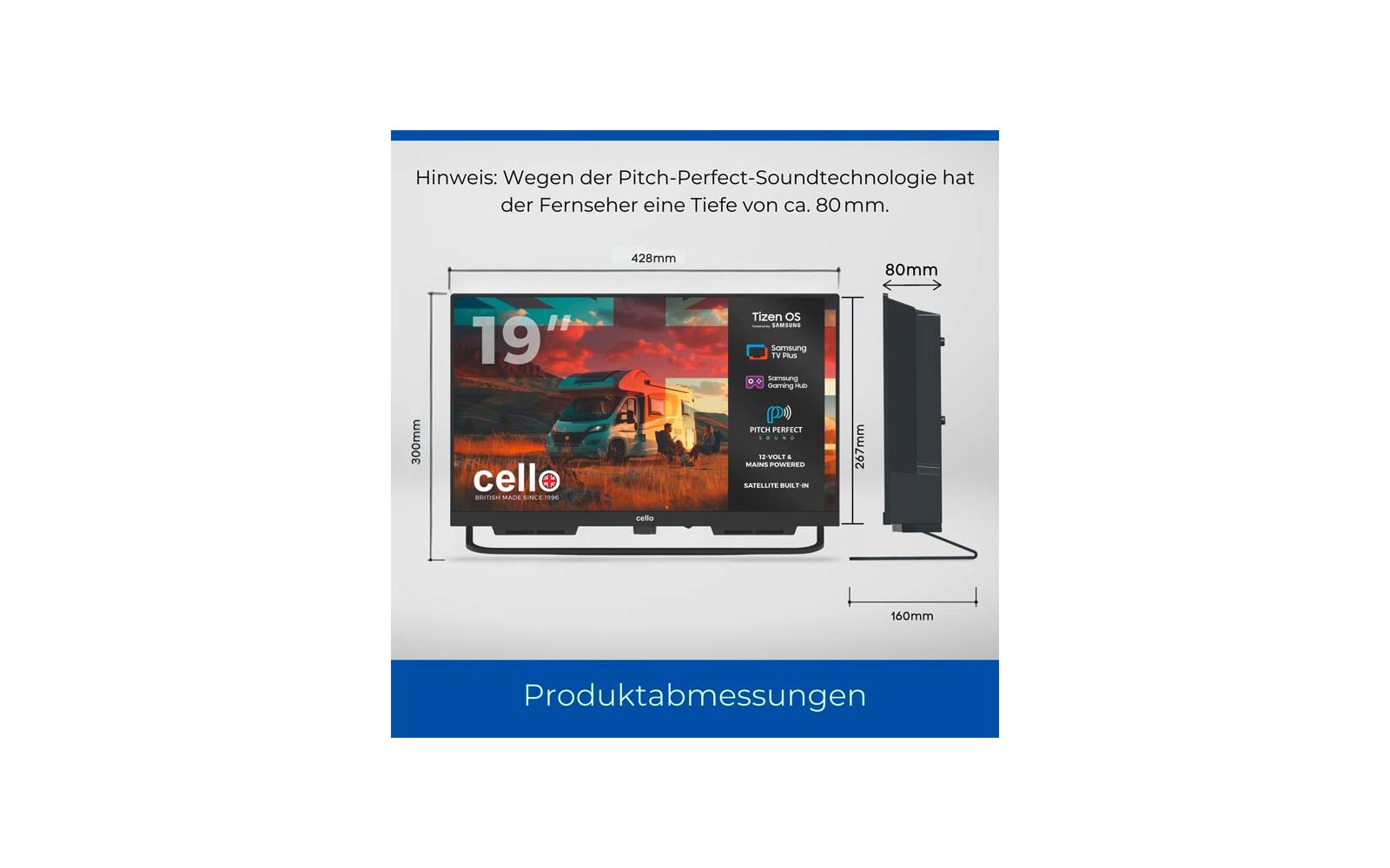 Product afbeelding Cello CTrav Smart Tizen OS Camping LED TV mit Triple Tuner, WLAN, Bluetooth, 12/24/230 V 1
