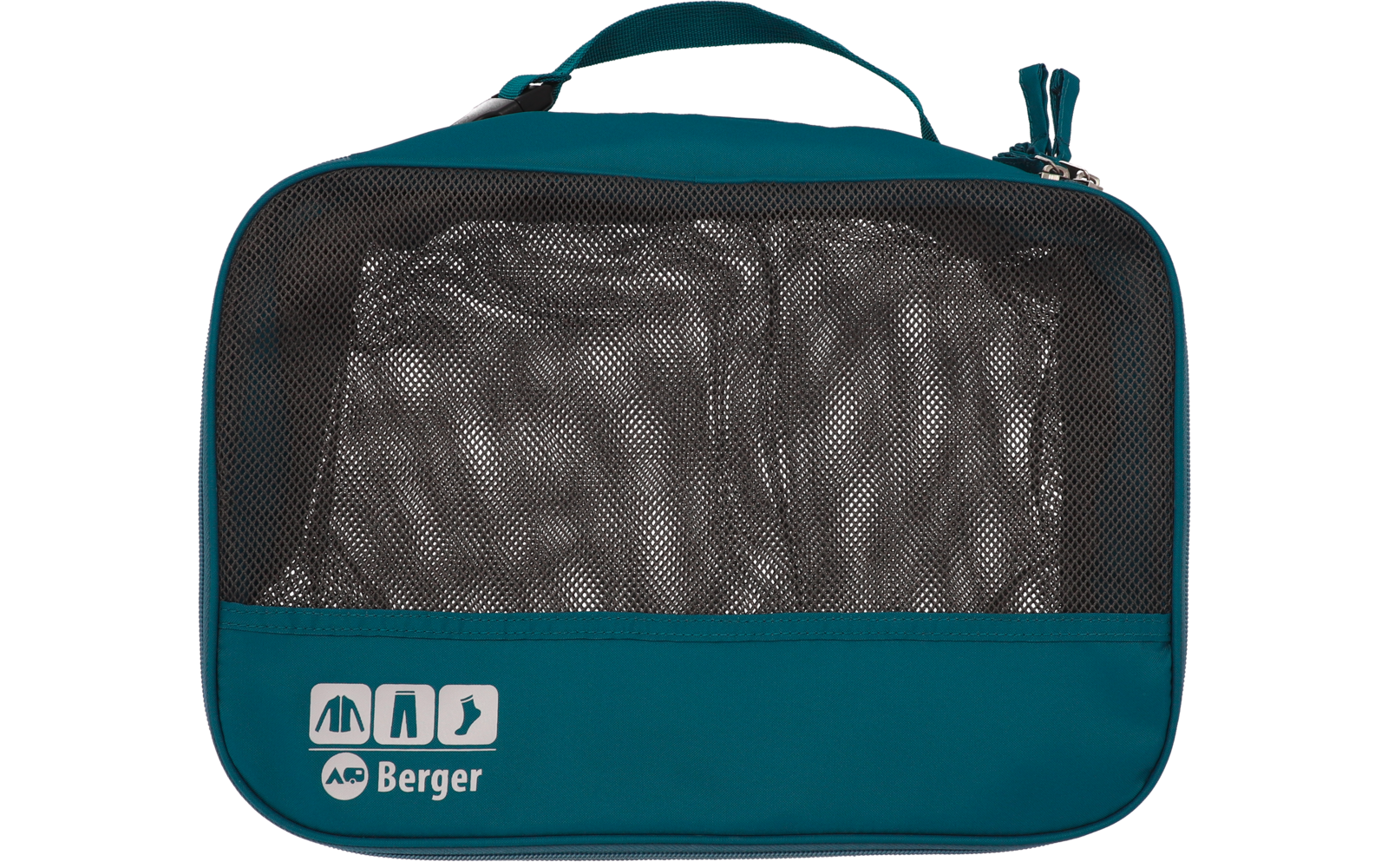 Rechteckige, schwarze und blaue Tasche mit einem Reißverschluss