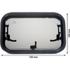 Ventana rectangular de barco con marco negro y pestillos, rodeada de fondo blanco
