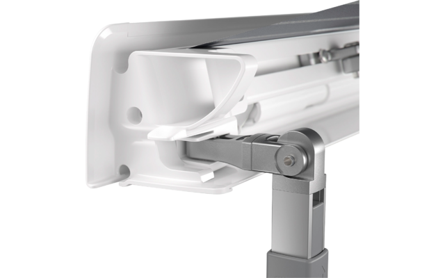 weißer Monitorarm aus Kunststoff und Metall