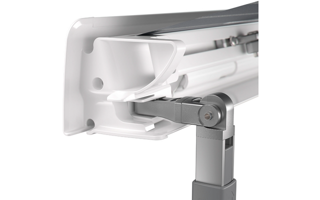 weißer Monitorarm aus Kunststoff und Metall