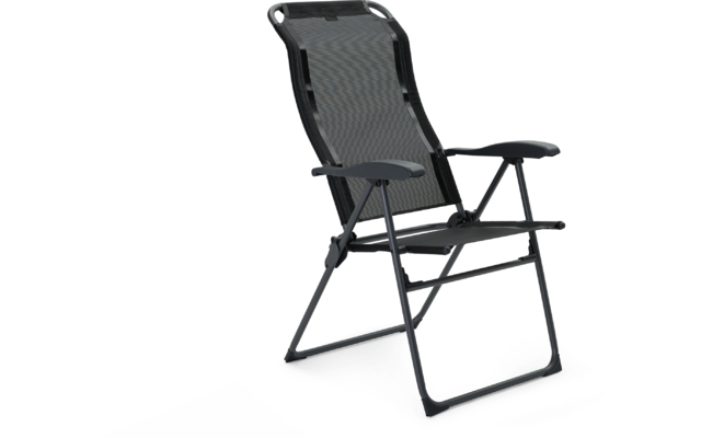 Schwarzer Klappstuhl mit Netzbespannung und Armlehnen