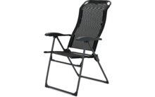 Black folding garden chair with mesh backrest and armrests