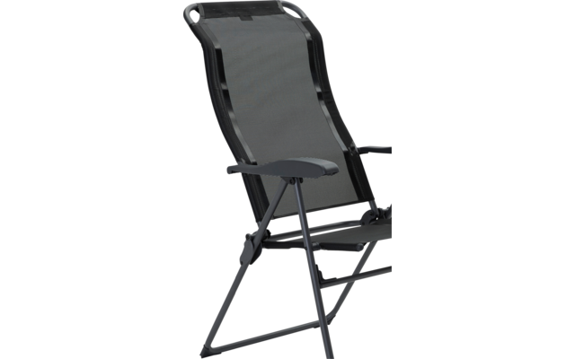 Chaise pliante noire avec assise en maille et accoudoirs