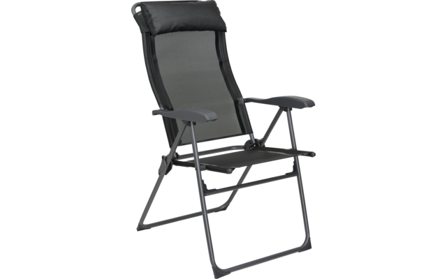 Silla plegable negra de metal y tela