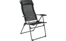 Schwarzer Klappstuhl aus Metall und Stoff