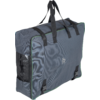 Sac de transport rectangulaire gris-bleu avec deux poignées supérieures, sangles noires, liseré vert, poche latérale en filet, deux boucles noires sur le devant et petit logo blanc au centre