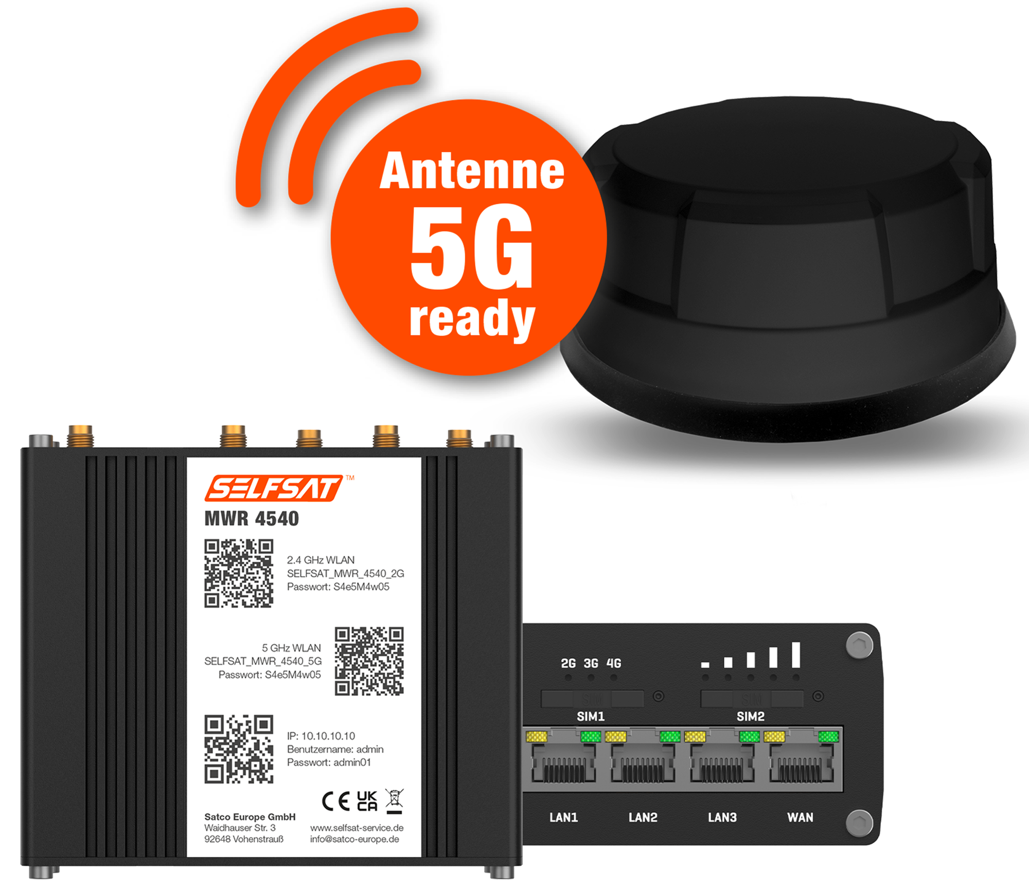 Selfsat 4G Cat 6 WLAN Router MWR 4540 incl. 5G Panorama Antenna up to ...