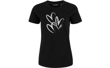 T-shirt noir avec symbole de main blanche sur le devant