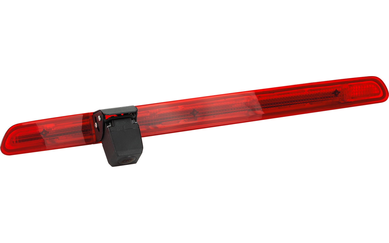 Langer roter Leuchtbalken mit schwarzer Halterung in der Mitte