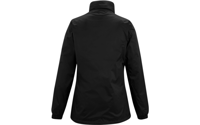 Giacca nera, vista posteriore, maniche lunghe, collo alto, polsini elasticizzati, sfondo bianco