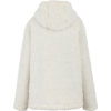 Weißer, flauschiger Kapuzenpullover von hinten