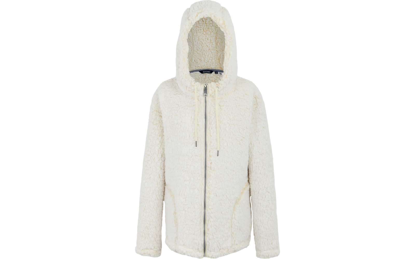 Weiße Kapuzenjacke aus Fleece mit Reißverschluss und zwei Taschen