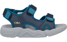 Blue sandal with two Velcro straps, grey molded sole and visible CMP logo