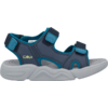 Blue sandal with two Velcro straps, grey molded sole and visible CMP logo