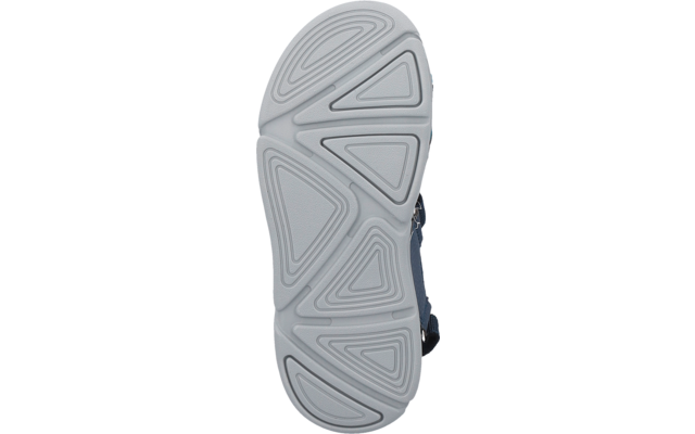 Shoe sole, light gray with concentric triangular grooves; dark blue strap visible at the side