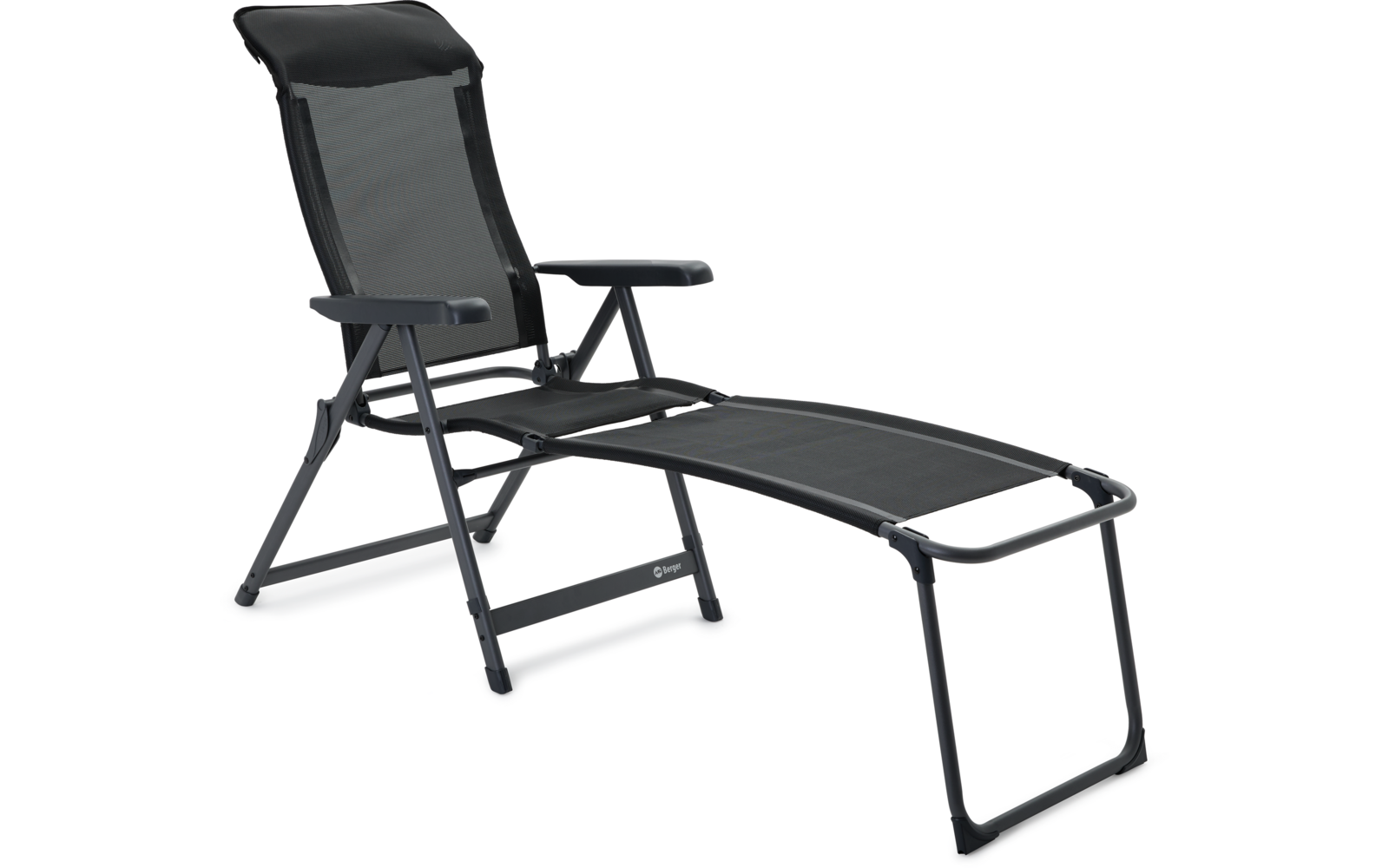 Schwarzer Klappstuhl mit Fußstütze