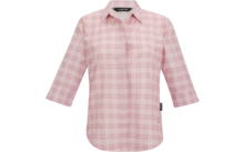 Rosa kariertes Hemd mit 3/4-Ärmeln, Kragen, verdeckter Knopfleiste, abgerundetem Saum und kleinem Markenlabel an der Seite