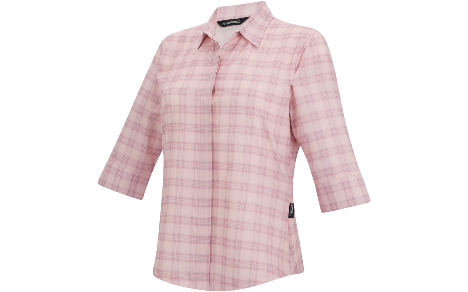 Rosa karierte Bluse mit Kragen und drei Viertel Ärmeln