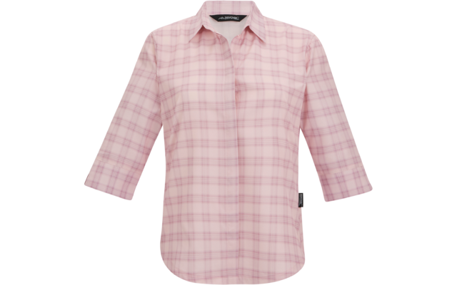Rosa kariertes Hemd mit 3/4-Ärmeln, Kragen, verdeckter Knopfleiste, abgerundetem Saum und kleinem Markenlabel an der Seite