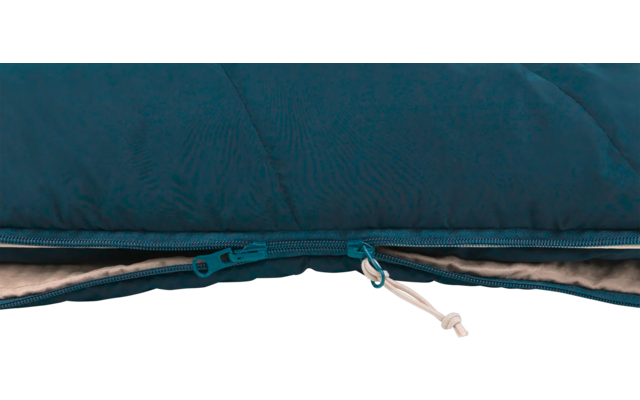 Rits op donkerblauwe stof met een wit koordje