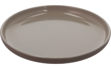 Een leeg rond bord met een grijze rand