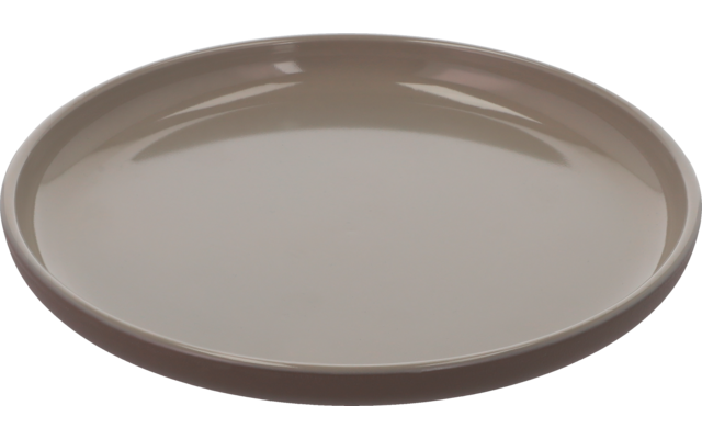 Ein leerer runder Teller mit grauem Rand