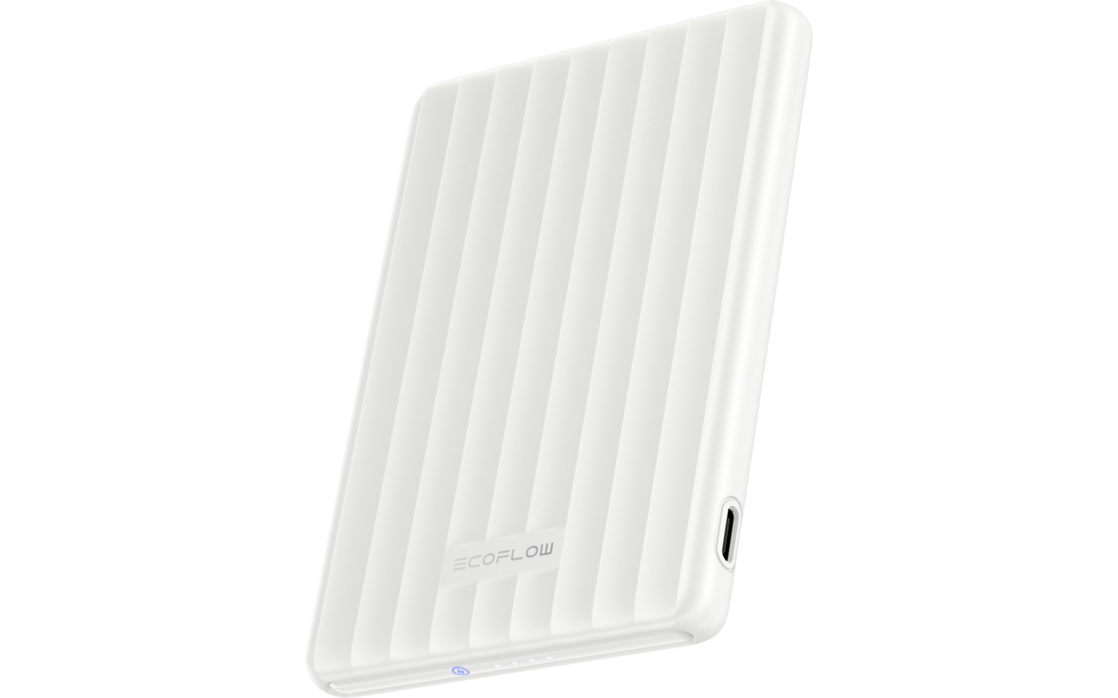Disque dur externe rectangulaire blanc avec rainures verticales et port USB
