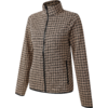 Braune und beige karierte Jacke mit Reißverschluss und Stehkragen