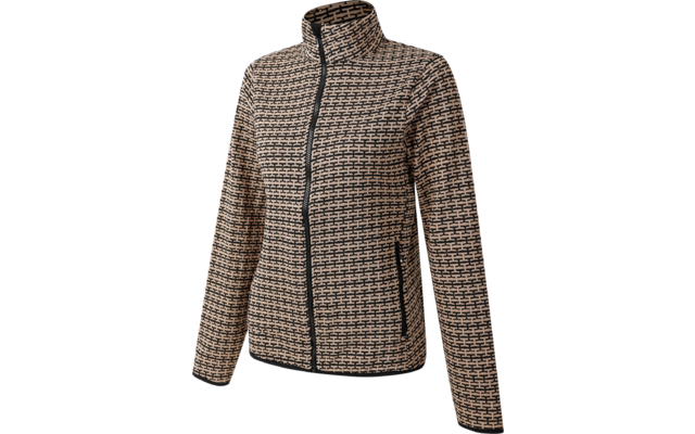Braune und beige karierte Jacke mit Reißverschluss und Stehkragen