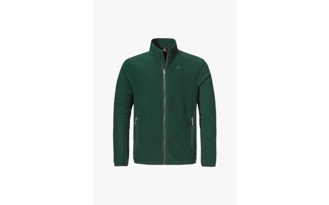 Dunkelgrüne Fleecejacke mit Reißverschluss und Stehkragen vor weißem Hintergrund