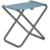 Klapphocker mit blauer Sitzfläche und grauem Metallgestell