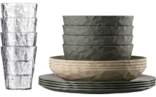 Koziol Göteborg tableware set 16-piece nature ash gray/dessert sand