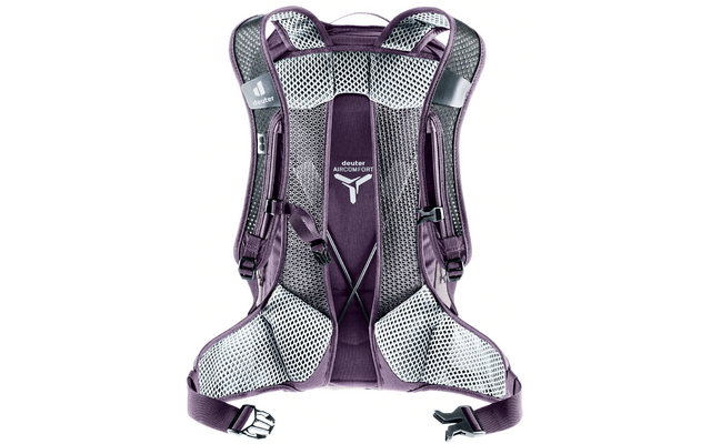 Mochila con sistema de transporte acolchado y correas ajustables para los hombros en gris oscuro y morado