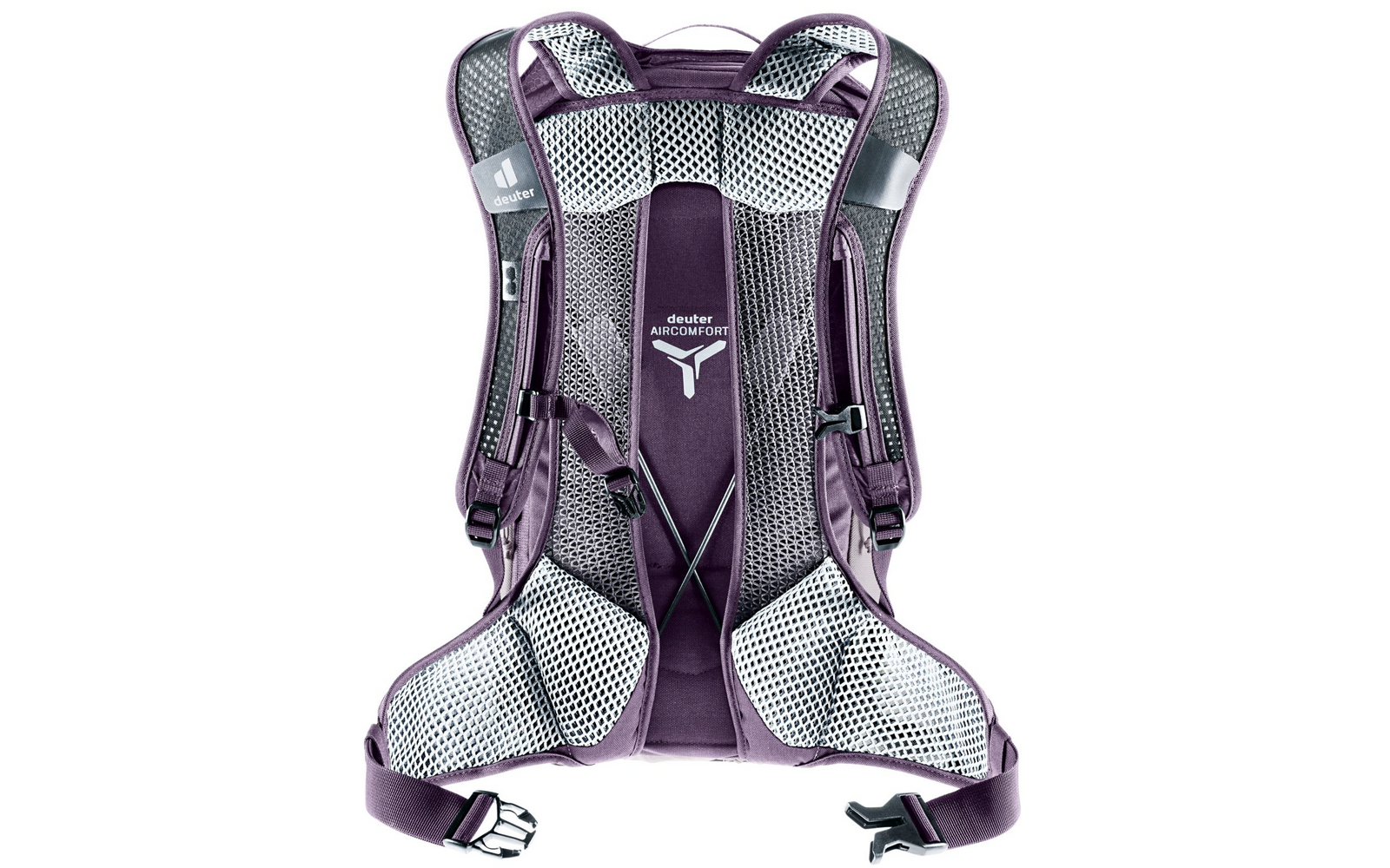 Mochila con sistema de transporte acolchado y correas ajustables para los hombros en gris oscuro y morado